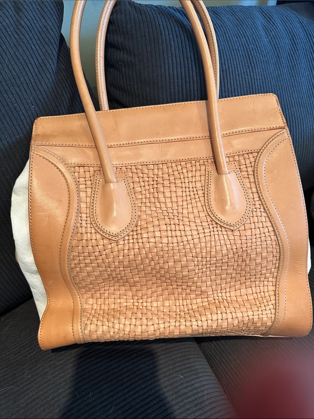 Worth Woven Tan and Cream Leather Tote
